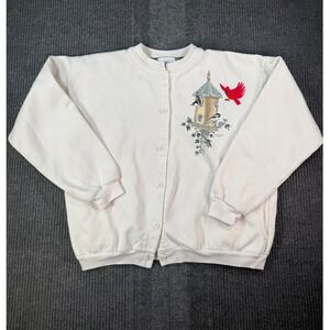 Vintage 1996 Artisans Sunschein Designs Birdhouse Cardinal Button Sweatshirt SM